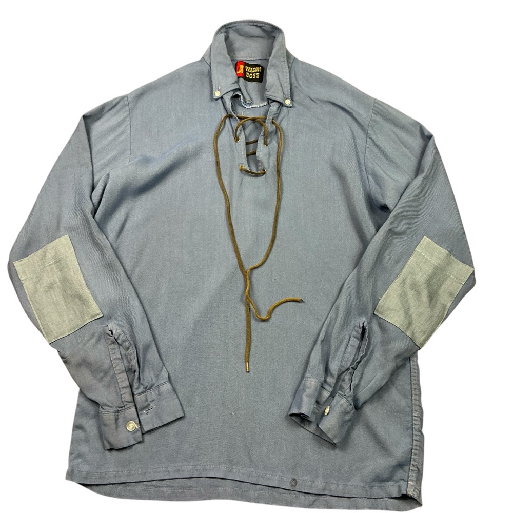 Vintage 60s Wagon Boss rayon lace up pullover shirt USA made SZ Small